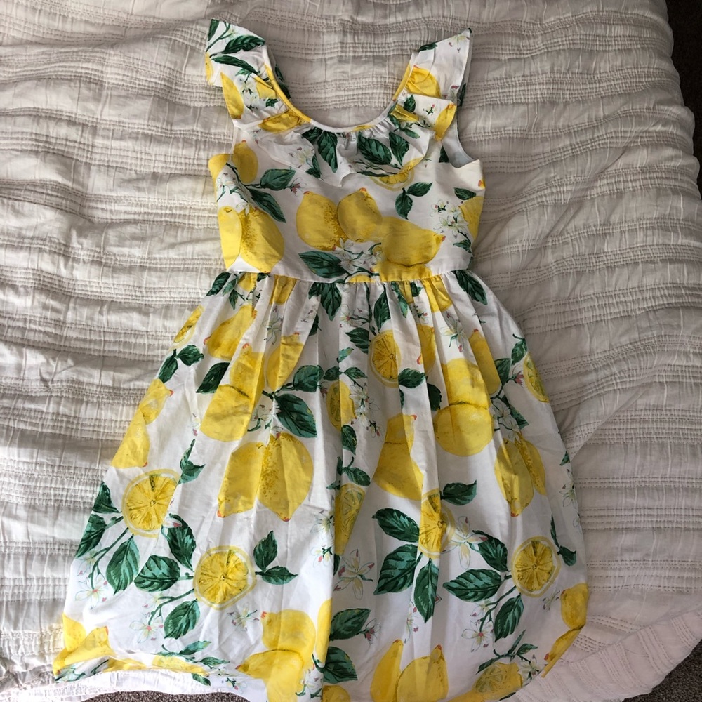 Girls size 12 white dress with yellow lemons.